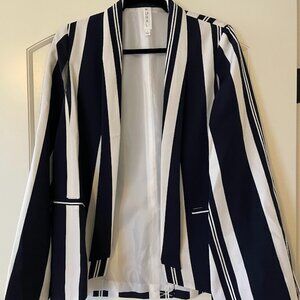 MURAL Cape Blazer, blue and white striped, size small